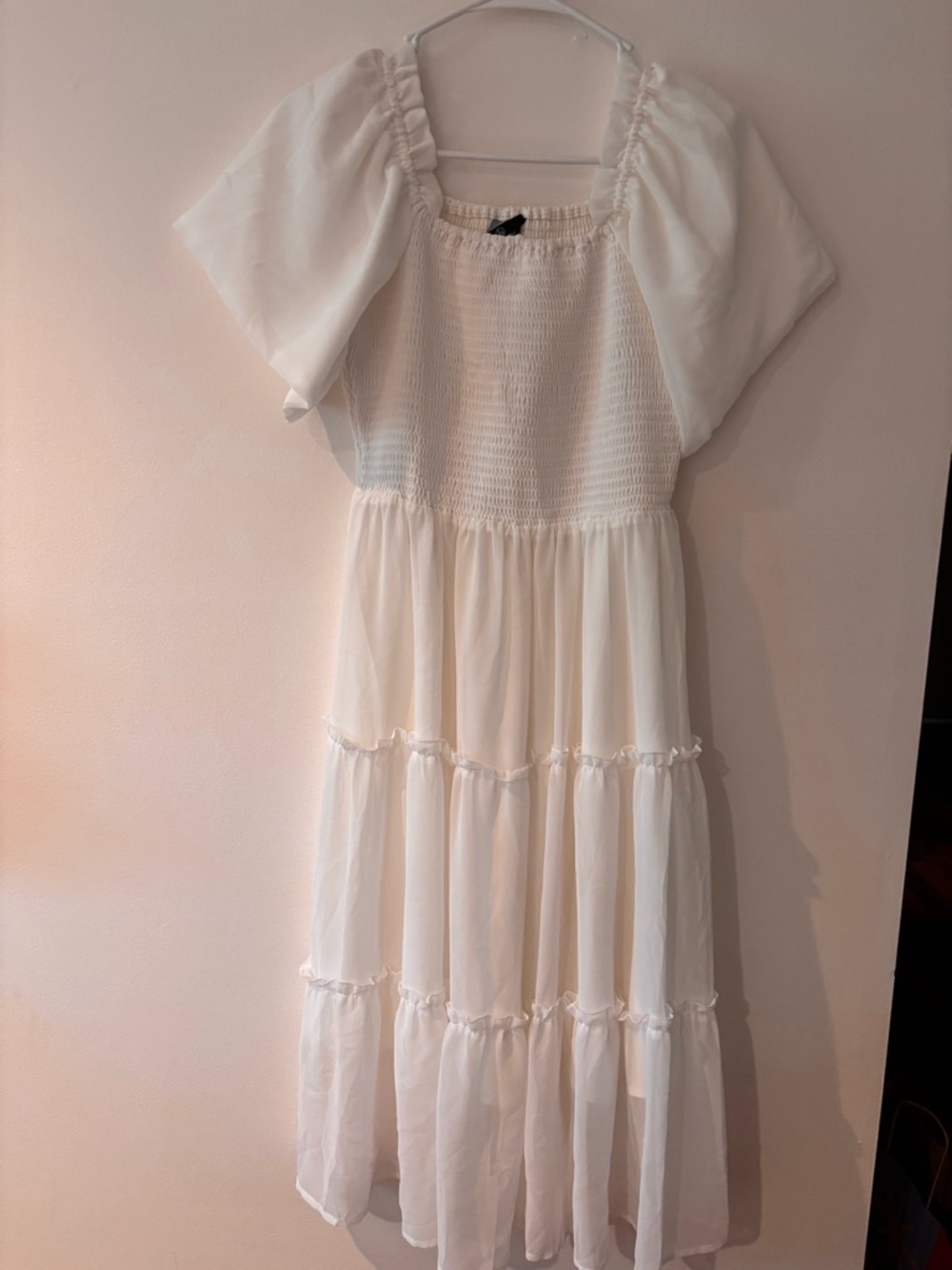 Amazon Cream Smocked Puff Sleeve Tiered Dress